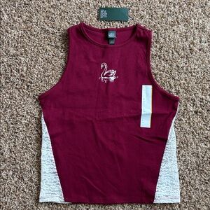 Wild Fable Swan Graphic Sleeveless Cotton Tank Lace Side Detail Size Small